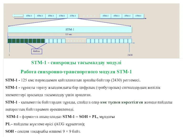 STM-1 - синхронды тасымалдау модулі Работа синхронно-транспортного модуля STM-1 STM-1