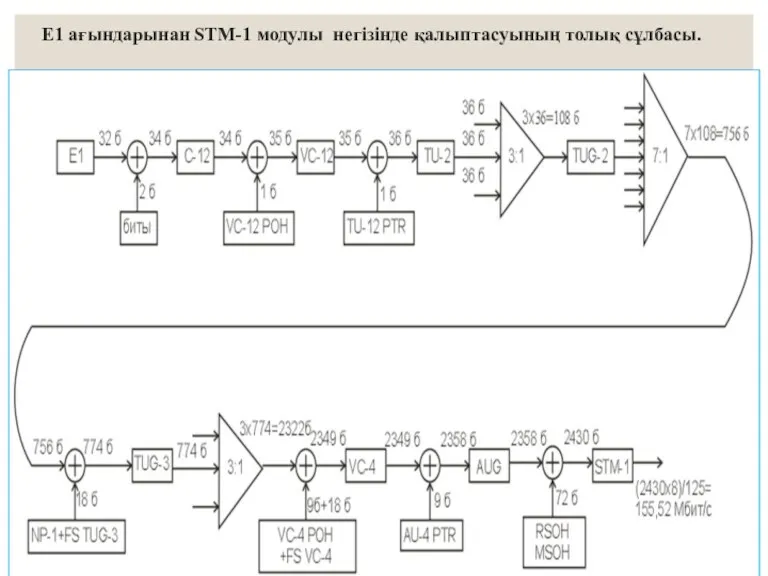 E1 ағындарынан STM-1 модулы негізінде қалыптасуының толық сұлбасы.