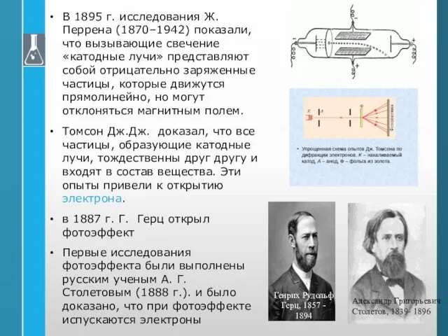 В 1895 г. исследования Ж. Перрена (1870–1942) показали, что вызывающие