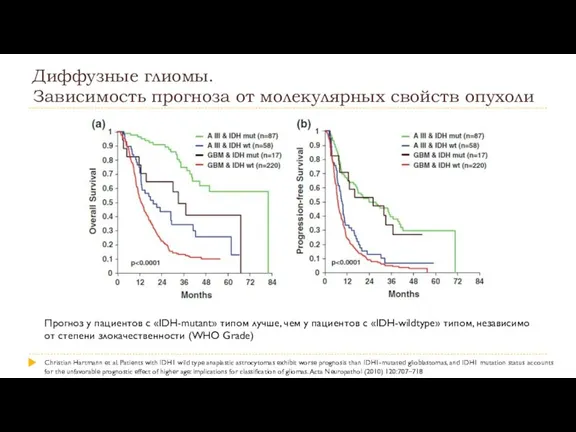 Диффузные глиомы. Зависимость прогноза от молекулярных свойств опухоли Прогноз у