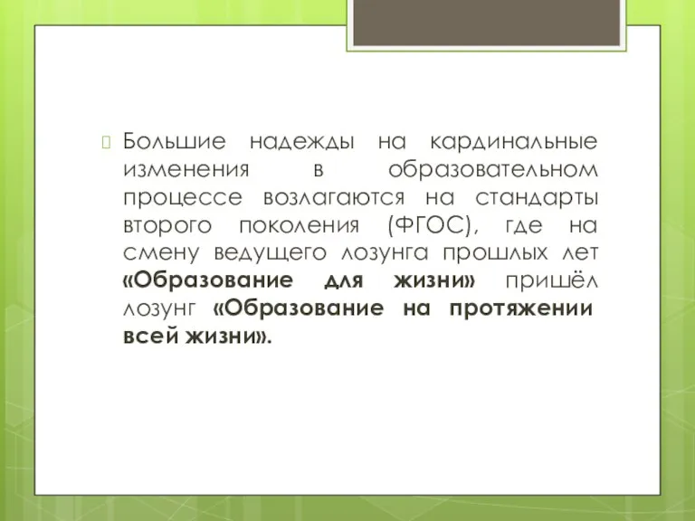 Большие надежды на кардинальные изменения в образовательном процессе возлагаются на