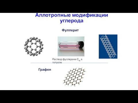 Аллотропные модификации углерода Фуллерит Графен Раствор фуллерена С60 в толуоле
