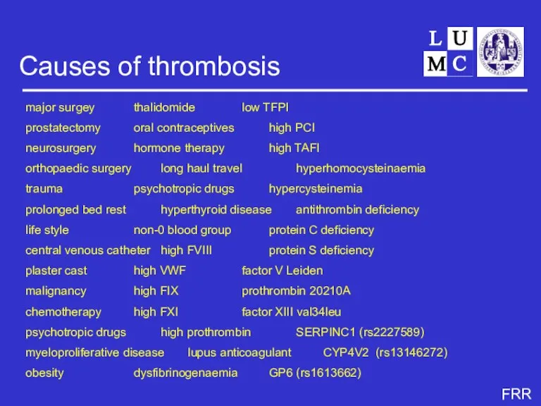 Causes of thrombosis major surgey thalidomide low TFPI prostatectomy oral