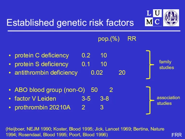 Established genetic risk factors protein C deficiency 0.2 10 protein