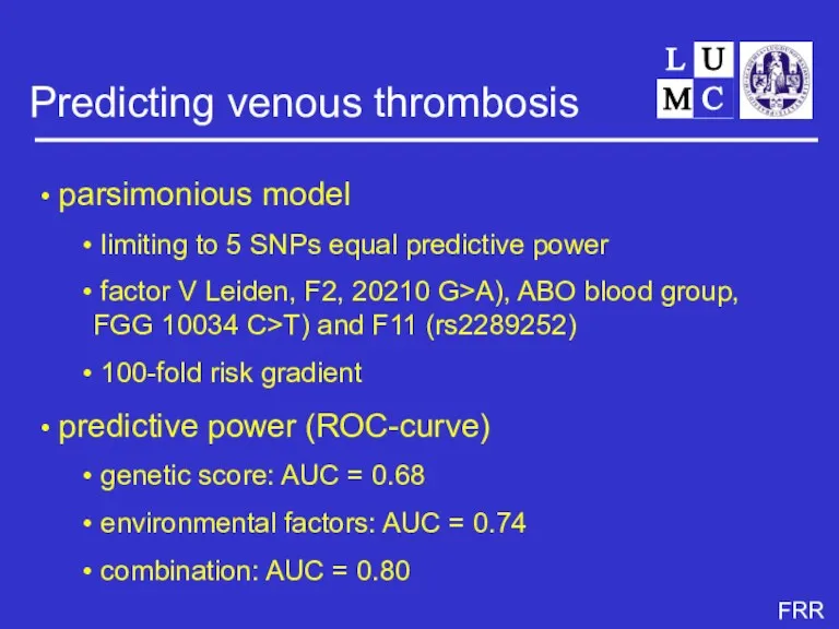 Predicting venous thrombosis parsimonious model limiting to 5 SNPs equal