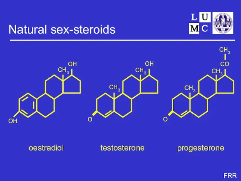 Natural sex-steroids oestradiol progesterone testosterone CH3 CH3 CH3 CH3 OH O O CO CH3