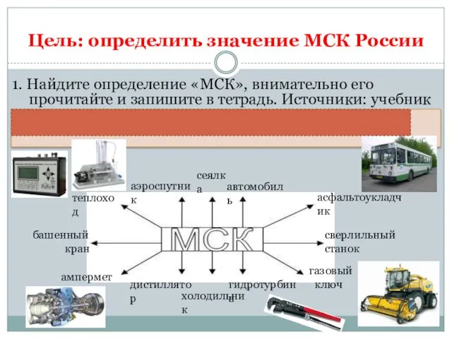 Цель: определить значение МСК России 1. Найдите определение «МСК», внимательно