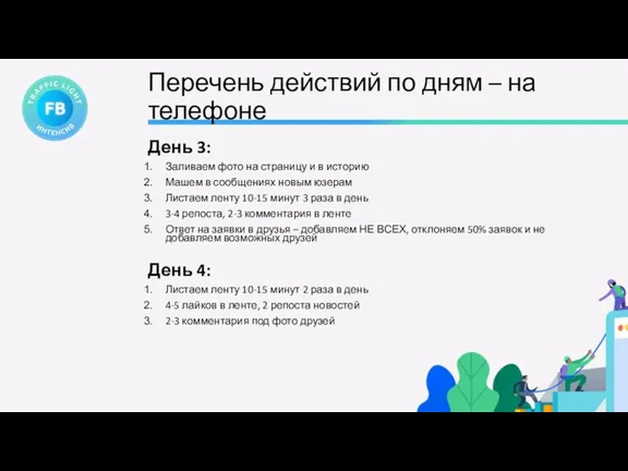 Перечень действий по дням – на телефоне День 3: Заливаем