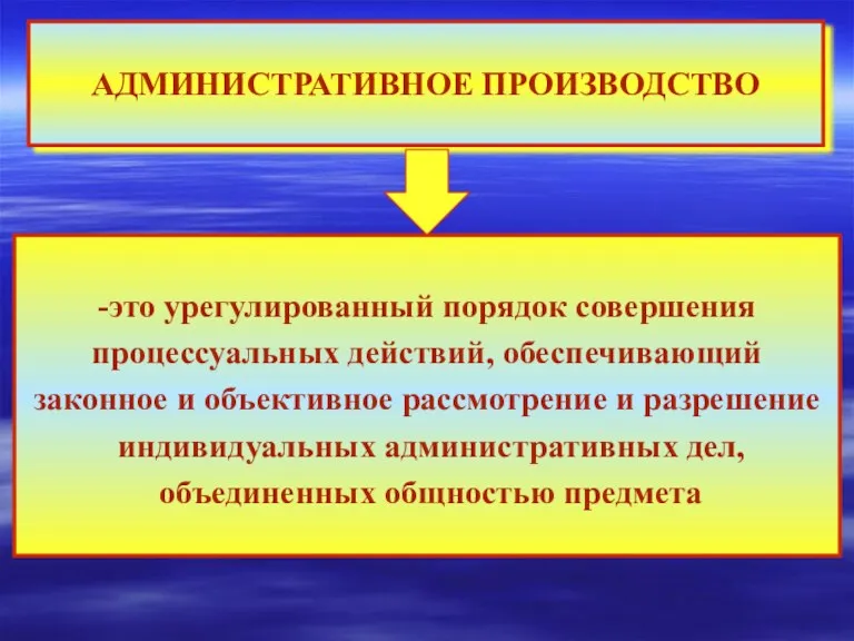 АДМИНИСТРАТИВНОЕ ПРОИЗВОДСТВО -это урегулированный порядок совершения процессуальных действий, обеспечивающий законное