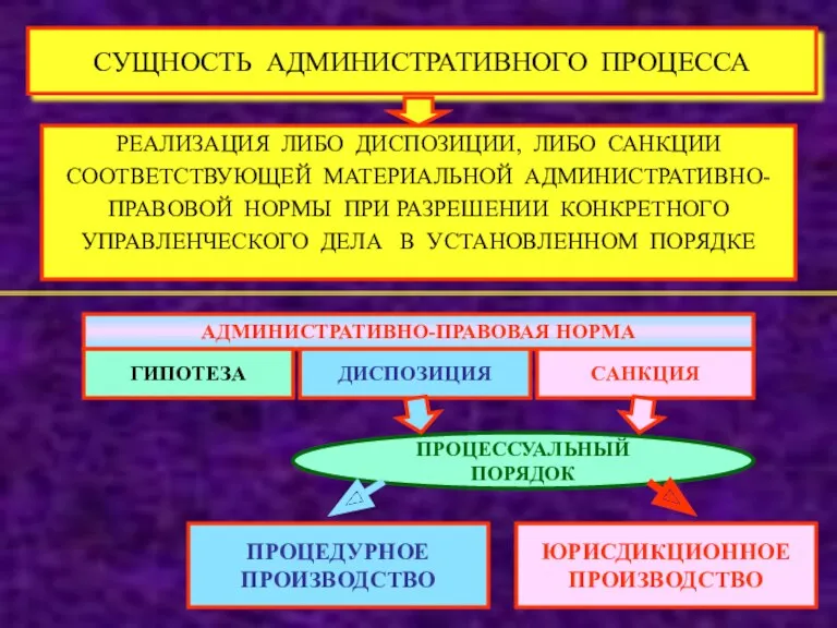 СУЩНОСТЬ АДМИНИСТРАТИВНОГО ПРОЦЕССА РЕАЛИЗАЦИЯ ЛИБО ДИСПОЗИЦИИ, ЛИБО САНКЦИИ СООТВЕТСТВУЮЩЕЙ МАТЕРИАЛЬНОЙ