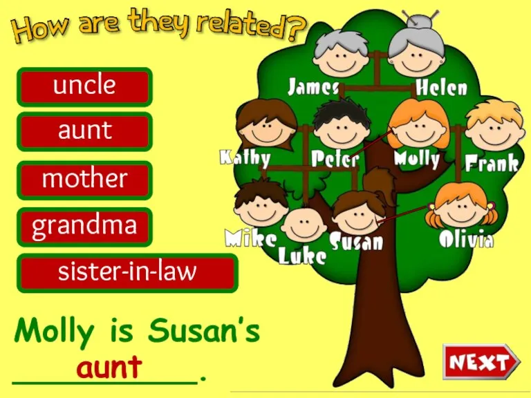 Molly is Susan’s _________. uncle aunt mother grandma sister-in-law aunt