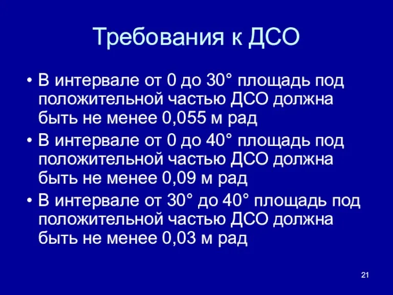 Требования к ДСО В интервале от 0 до 30° площадь