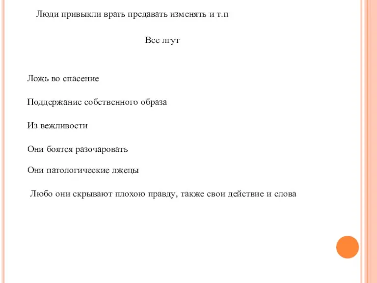 Люди привыкли врать предавать изменять и т.п Все лгут Ложь во спасение Поддержание