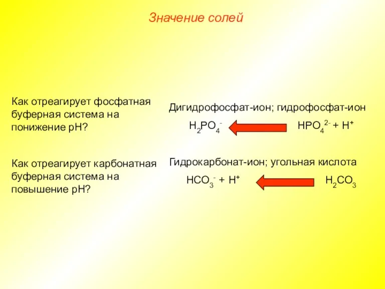 Дигидрофосфат-ион; гидрофосфат-ион Н2РО4- НРО42- + Н+ Гидрокарбонат-ион; угольная кислота НСО3-