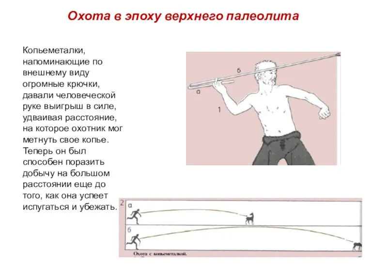 Охота в эпоху верхнего палеолита Копьеметалки, напоминающие по внешнему виду