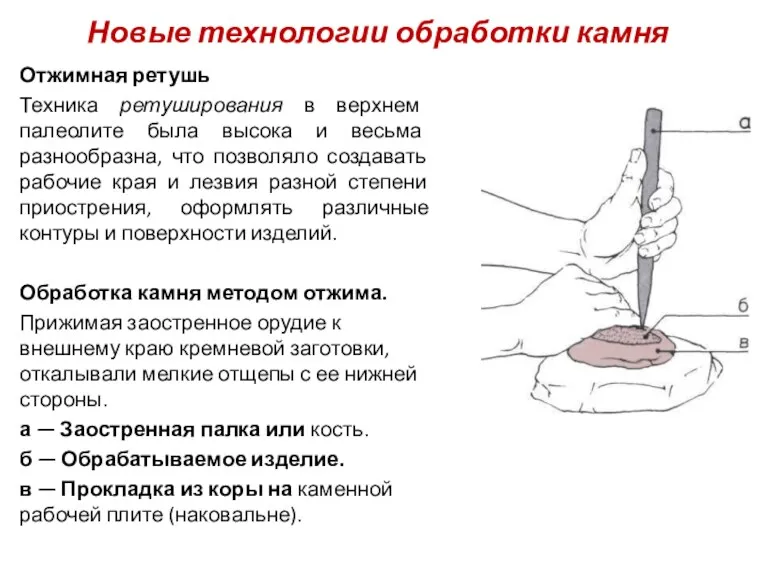 Новые технологии обработки камня Отжимная ретушь Техника ретуширования в верхнем