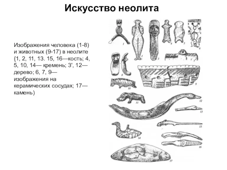 Искусство неолита Изображения человека (1-8) и животных (9-17) в неолите