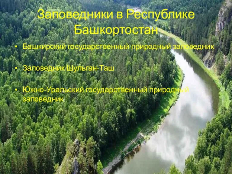 Заповедники в Республике Башкортостан Башкирский государственный природный заповедник Заповедник Шульган-Таш Южно-Уральский государственный природный заповедник