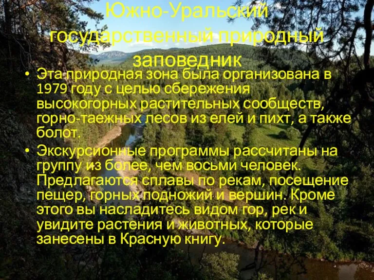 Южно-Уральский государственный природный заповедник Эта природная зона была организована в