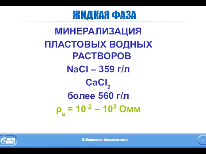 ЖИДКАЯ ФАЗА МИНЕРАЛИЗАЦИЯ ПЛАСТОВЫХ ВОДНЫХ РАСТВОРОВ NaCl – 359 г/л