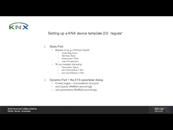 Setting up a KNX device template 2/2: ‘regular’ Static Part: Based on (e.g.