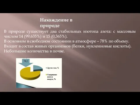 Нахождение в природе В природе существует два стабильных изотопа азота: