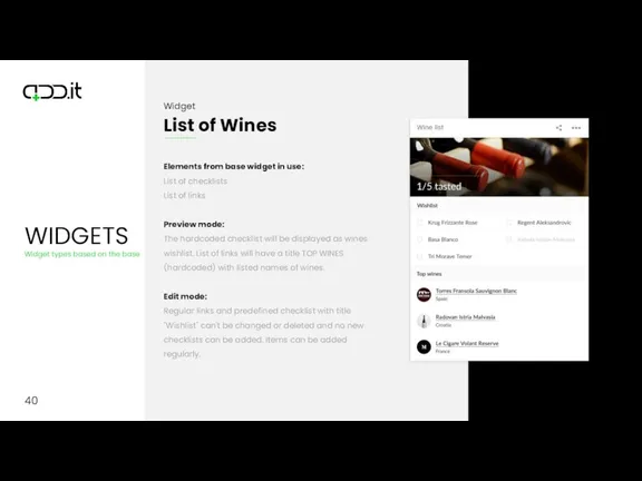 40 Elements from base widget in use: List of checklists List of links