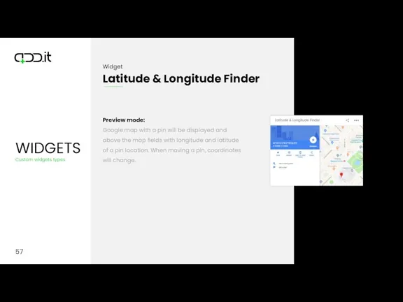 57 Preview mode: Google map with a pin will be