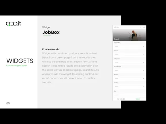 65 Preview mode: Widget will contain job positions search, with