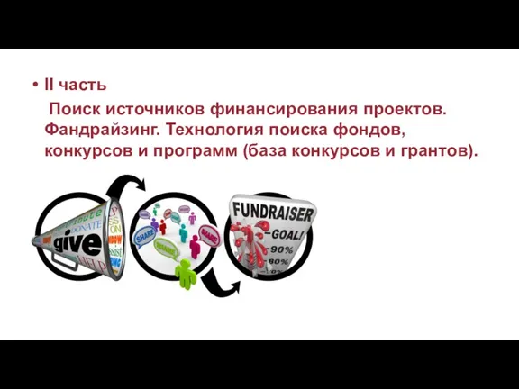 II часть Поиск источников финансирования проектов. Фандрайзинг. Технология поиска фондов,