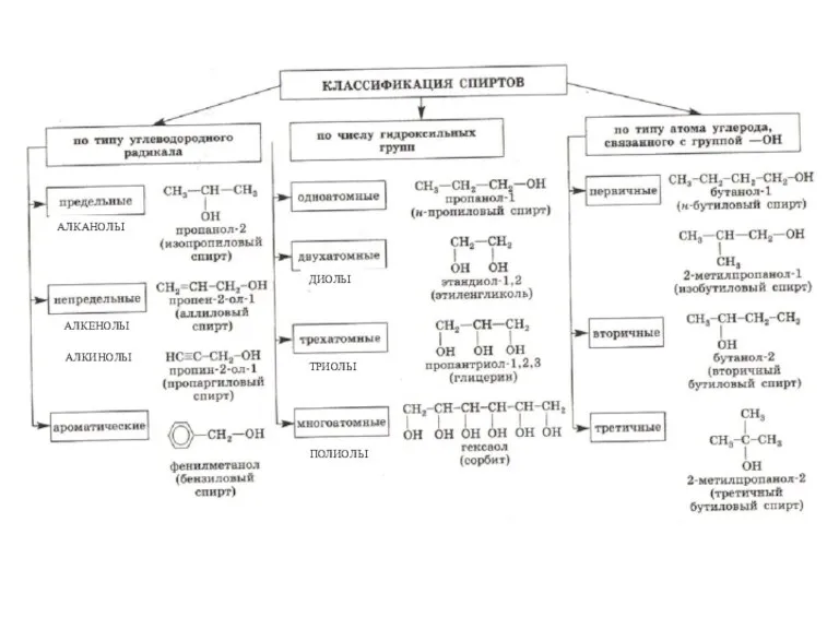 АЛКАНОЛЫ АЛКЕНОЛЫ АЛКИНОЛЫ ДИОЛЫ ТРИОЛЫ ПОЛИОЛЫ
