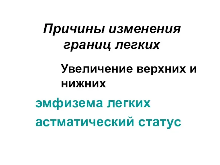 Причины изменения границ легких эмфизема легких астматический статус Увеличение верхних и нижних