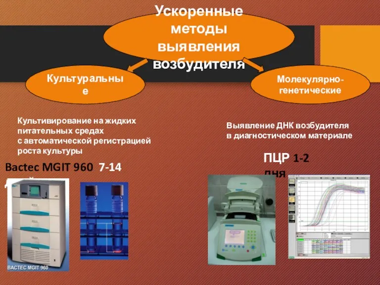 Ускоренные методы выявления возбудителя Молекулярно- генетические Культуральные Культивирование на жидких