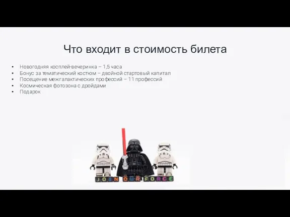 Что входит в стоимость билета Новогодняя косплей-вечеринка – 1,5 часа