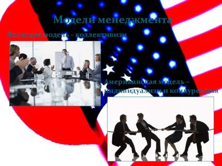 Модели менеджмента Японская модель - коллективизм Американская модель – индивидуализм и конкуренция