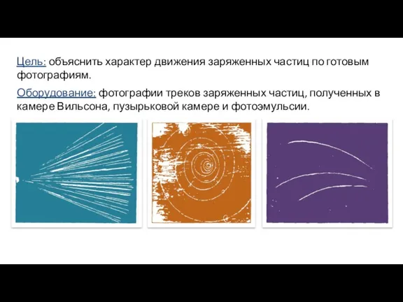 Оборудование: фотографии треков заряженных частиц, полученных в камере Вильсона, пузырьковой