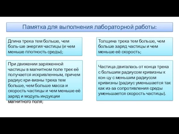 Памятка для выполнения лабораторной работы: Частица двигалась от конца трека