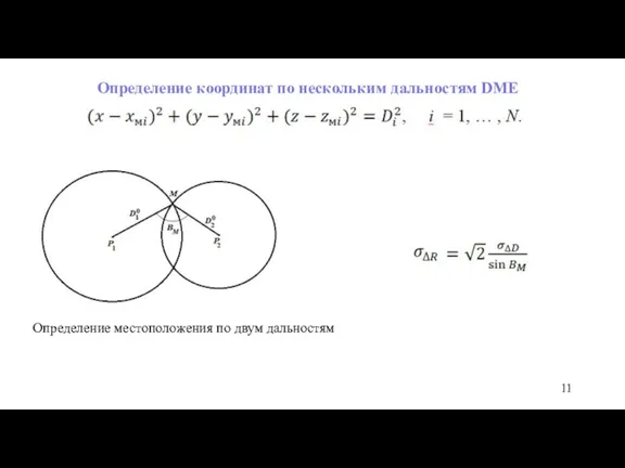 Определение координат по нескольким дальностям DME Определение местоположения по двум дальностям