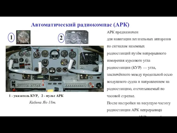 Автоматический радиокомпас (АРК) Кабина Як-18т. АРК предназначен для навигации летательных