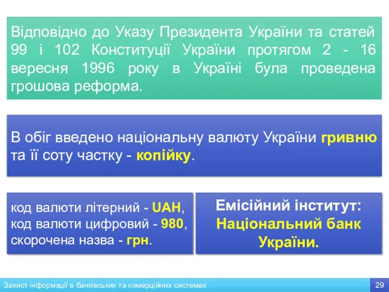 Емісійний інститут: Національний банк України. код валюти літерний - UAH, код валюти цифровий