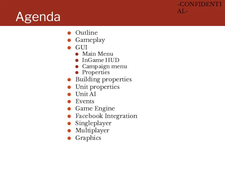 Agenda Outline Gameplay GUI Main Menu InGame HUD Campaign menu