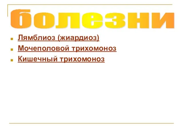 Лямблиоз (жиардиоз) Мочеполовой трихомоноз Кишечный трихомоноз болезни