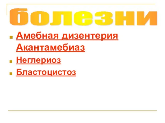 Амебная дизентерия Акантамебиаз Неглериоз Бластоцистоз болезни