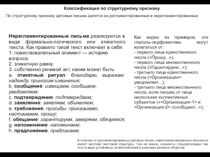 Классификация по структурному признаку По структурному признаку деловые письма делятся