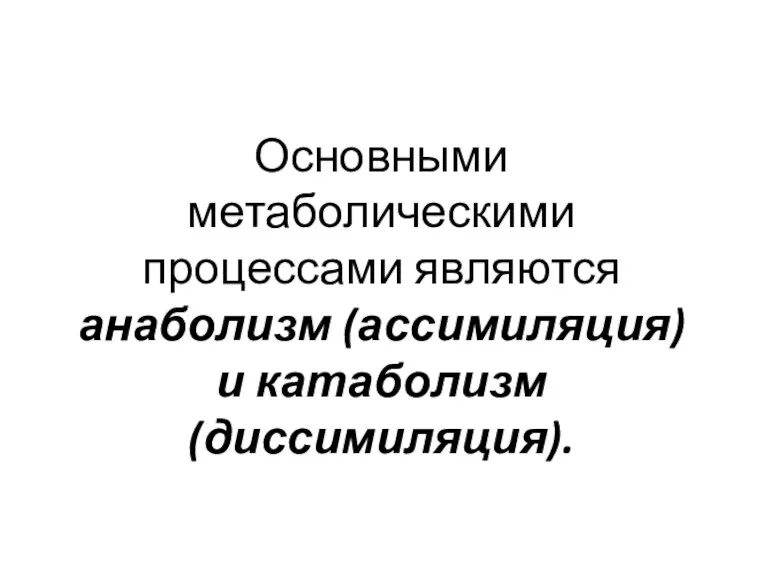 Основными метаболическими процессами являются анаболизм (ассимиляция) и катаболизм (диссимиляция).