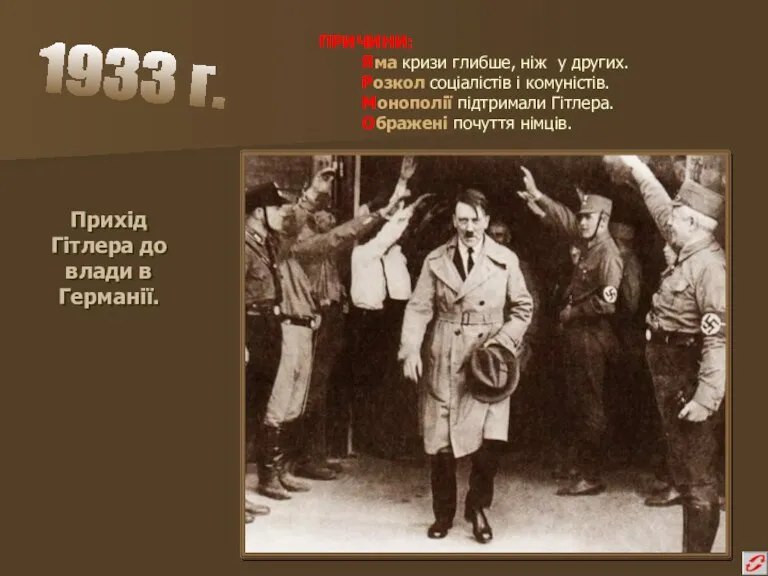 Прихід Гітлера до влади в Германії. 1933 г. ПРИЧИНИ: Яма