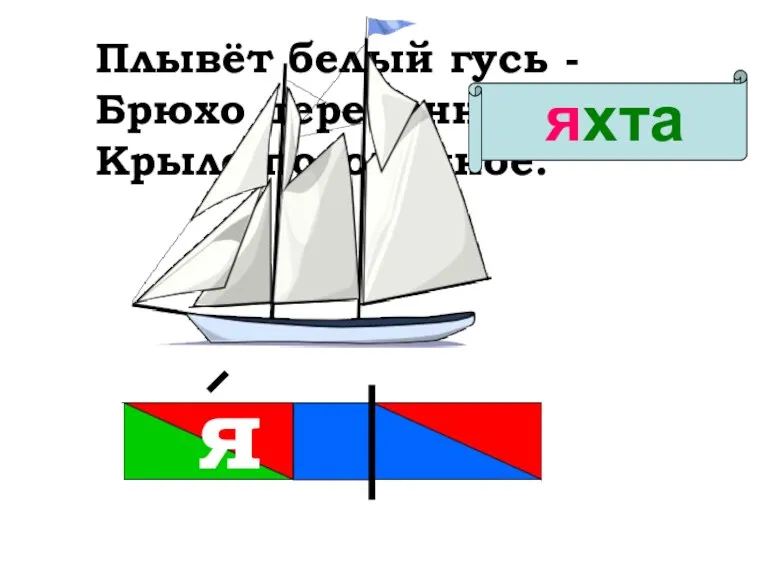 Плывёт белый гусь - Брюхо деревянное, Крыло полотняное. я