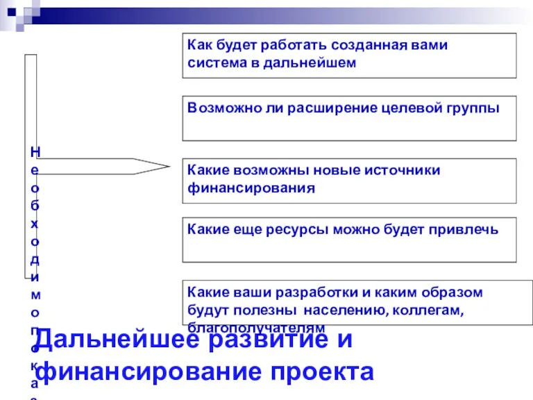 Дальнейшее развитие и финансирование проекта