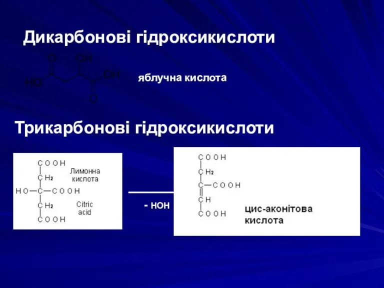 Трикарбонові гідроксикислоти яблучна кислота Дикарбонові гідроксикислоти - НОН