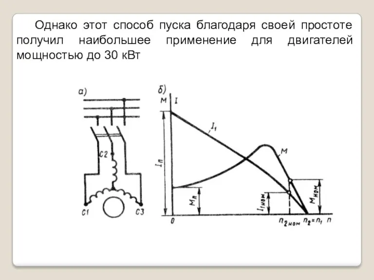 Однако этот способ пуска благодаря своей простоте получил наибольшее применение для двигателей мощностью до 30 кВт